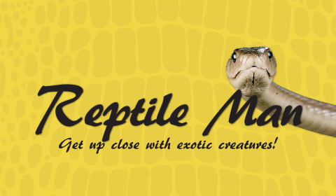 Reptile Man: Get up close with exotic creatures! With a snake skin type background and snake eyes.