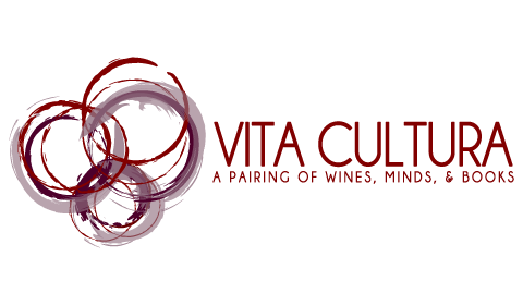 Vita Cultura: A Pairing of Wines, Minds, and Books banner with wine stain circles that look like grapes