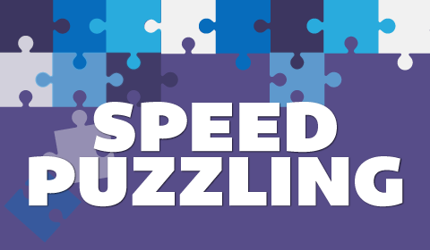 Speed puzzling with puzzle pieces in the background 