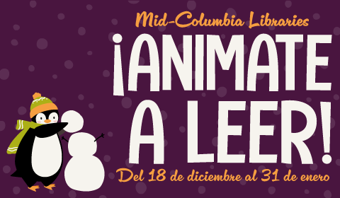 ¡Animate a leer! with a purple background featuring soft falling snow and a penguin building a snowman