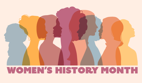 Women's History Month banner with various silhouettes of women