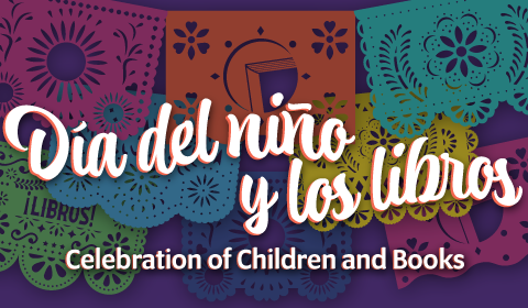 Dia del niño y los libros banner with papel picado in the background