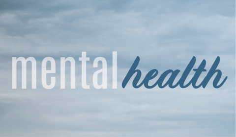 mental health text and script with a sky background
