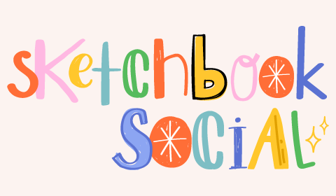 sketchbook social text with different hand-drawn font styles and colors 