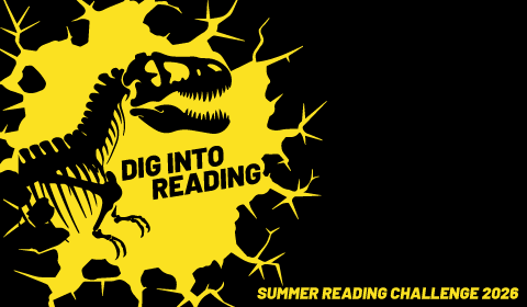 Tyrannosaurus rex inside of a yellow cracked hole on a black background