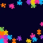 Puzzle pieces falling with a black background.
