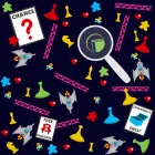 Game pieces from multiple platforms on a black background.