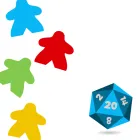 Meeple figures with a d20 dice.