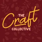 Craft Collective words on maroon background with leaf prints 