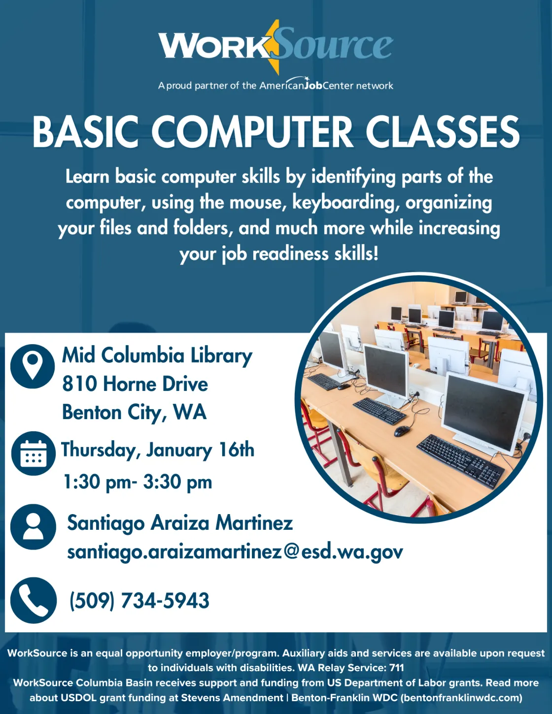 Work Source flyer with basic computer class information.