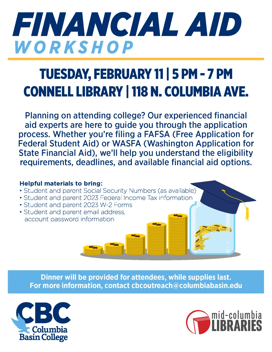 Financial Aid Workshop poster with information about event on February 11.