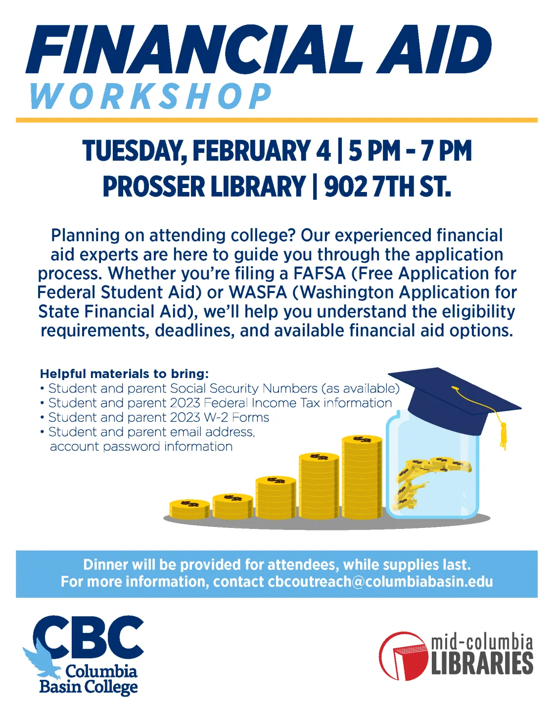 Financial Aid Workshop poster with information about event on February 4.