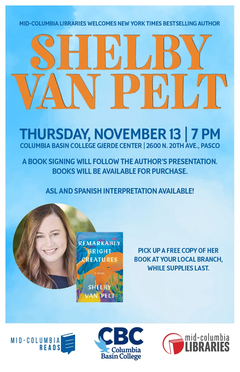 Poster of the Shelby Van Pelt community reads event.