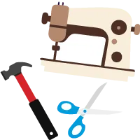 Hammer Sewing Machine and Scissors