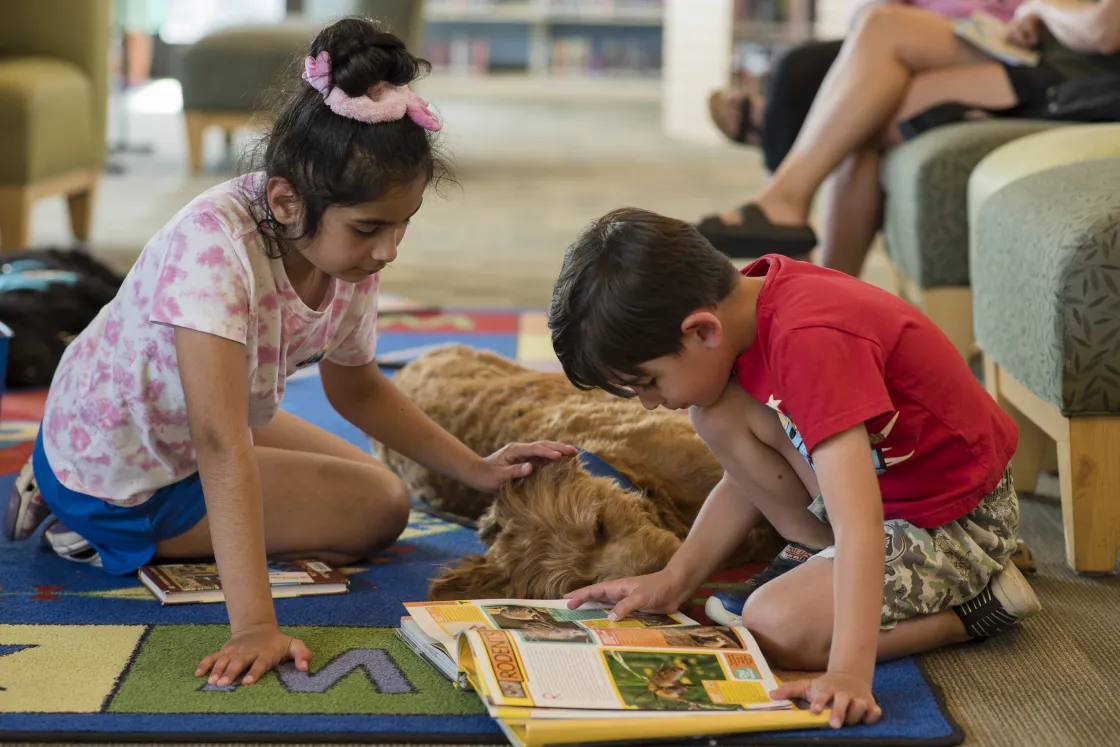 Kids reading to a dog