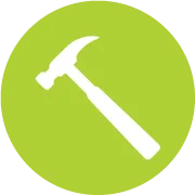 Hammer outline on green circle background