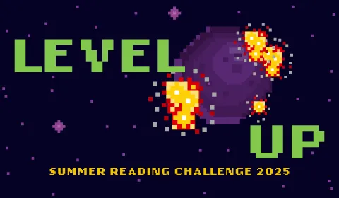 Asteroid Exploding with the words level up in the front.