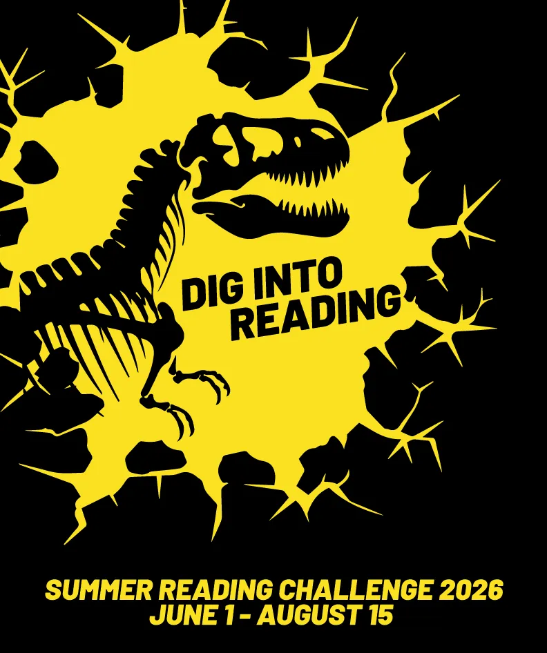 T-rex coming out of a yellow fractured banner on black background