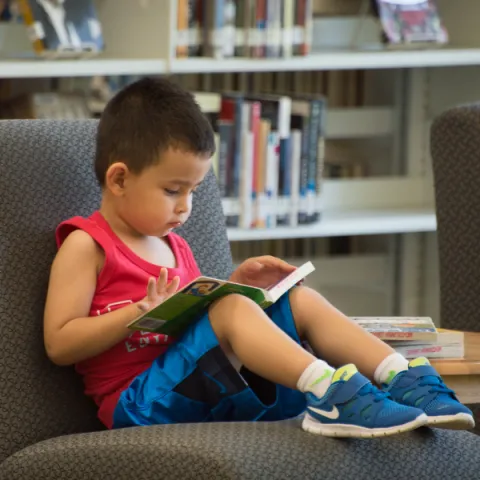 Kid Reading at the Library