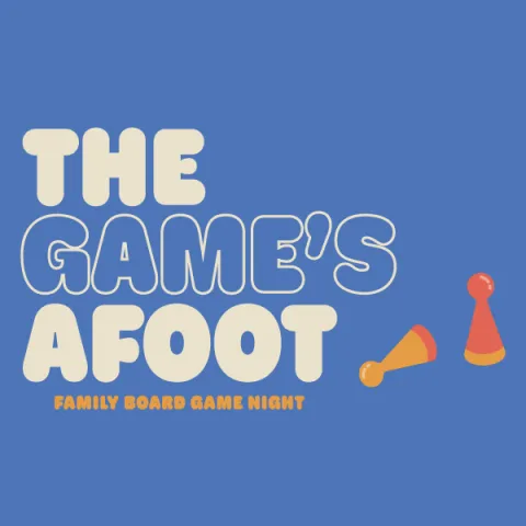 The Game's Afoot: Family Board Game Night logo with two board game pawns