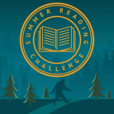 Calendar square with Summer Reading Challenge logo and a sasquatch.
