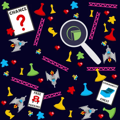Game pieces from multiple platforms on a black background.
