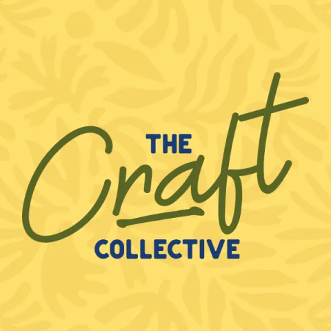 Craft Collective square with leafy type background