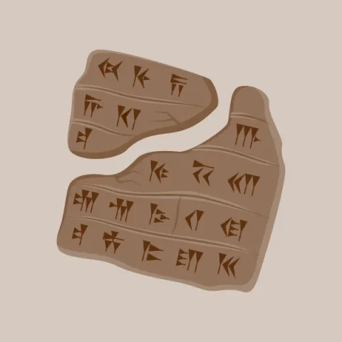 Broken stone tablet with hieroglyphics.