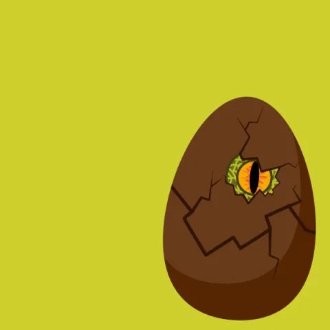 Neon green background with hatching dinosaur egg.
