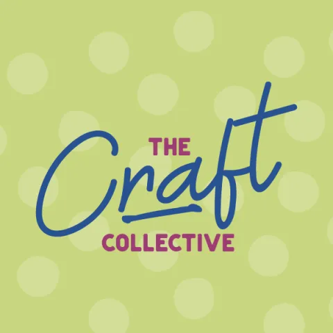 green background with pokadots and craft collective wording in front.
